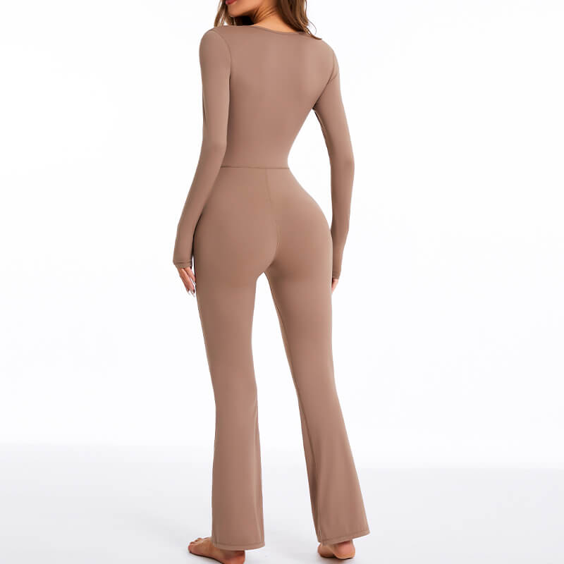 Custom Long Sleeve Flare Leg Jumpsuits Square Neck Full Length Romper MH133838K