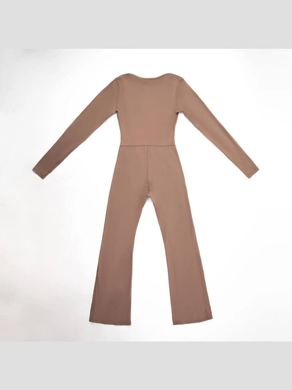 Custom Long Sleeve Flare Leg Jumpsuits Square Neck Full Length Romper MH133838K – Gallery