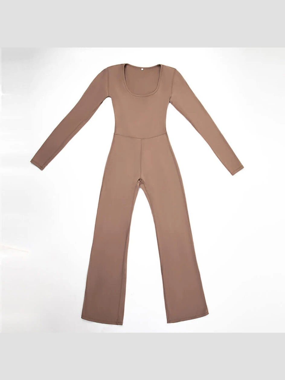 Custom Long Sleeve Flare Leg Jumpsuits Square Neck Full Length Romper MH133838K – Gallery
