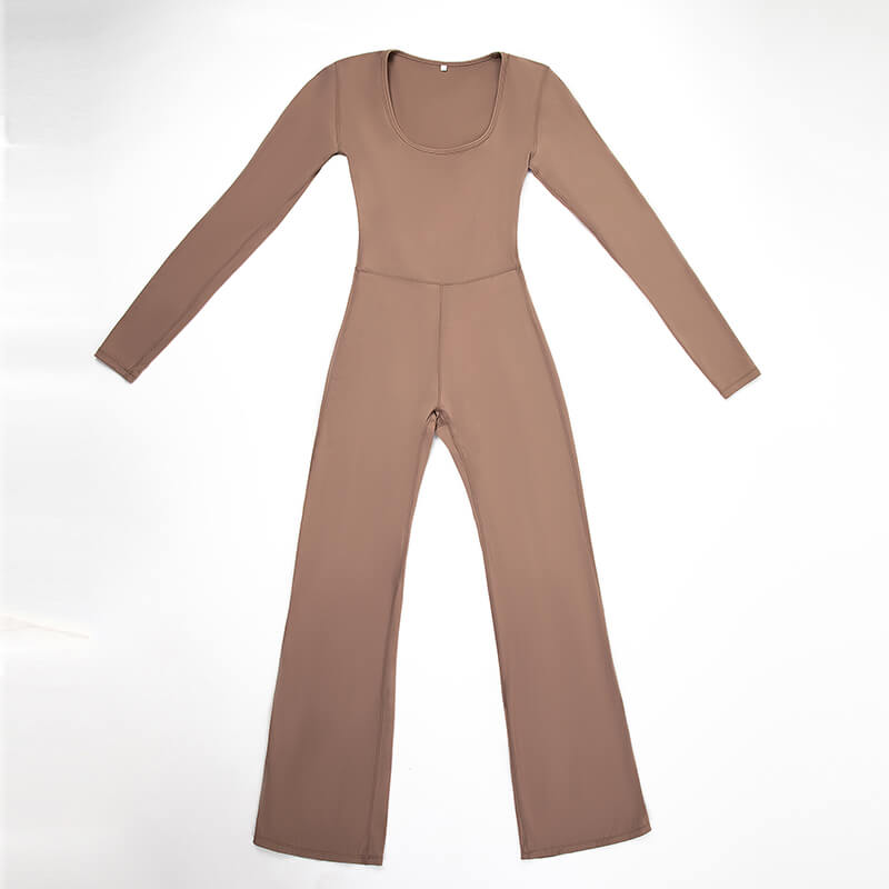 Custom Long Sleeve Flare Leg Jumpsuits Square Neck Full Length Romper MH133838K