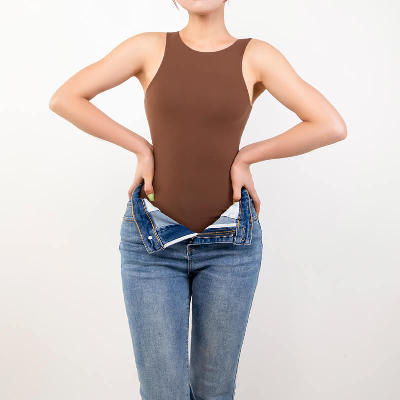 Wholesale Sleeveless Racer Back Crew Neck Bodysuit - MT000302K