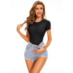 NANBIN Wholesale Black Short Sleeve Thong Bodysuit MT000353B