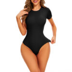 NANBIN Wholesale Black Short Sleeve Thong Bodysuit MT000353B