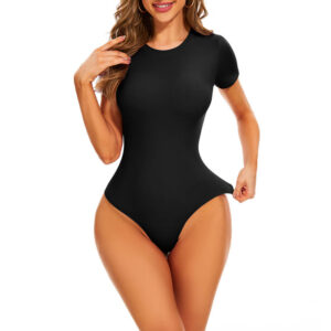 NANBIN Wholesale Black Short Sleeve Thong Bodysuit MT000353B