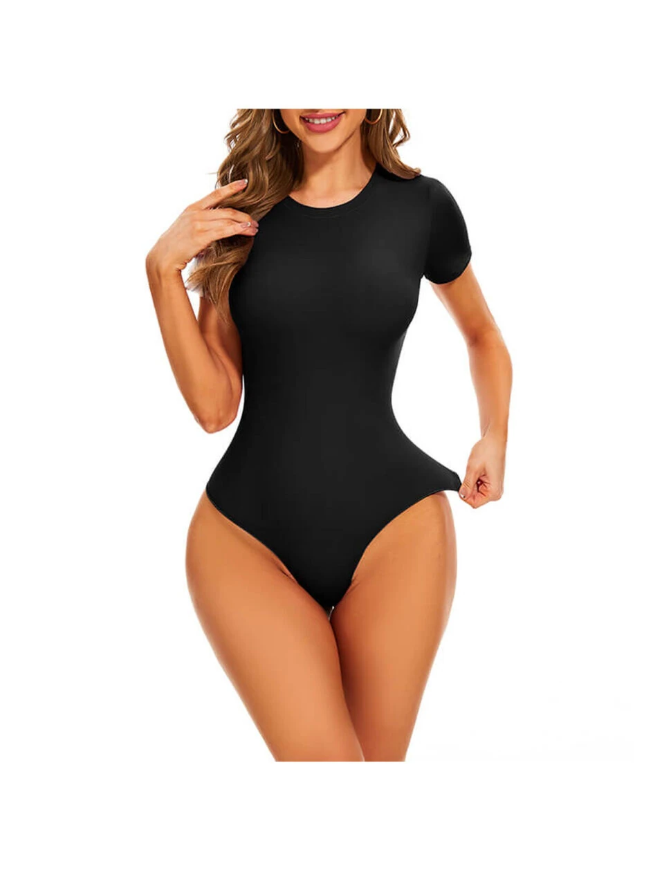 NANBIN Black Short Sleeve Thong Bodysuit MT000353B