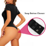 NANBIN Wholesale Black Short Sleeve Thong Bodysuit MT000353B
