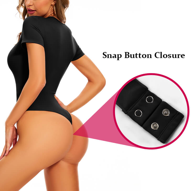 NANBIN Wholesale Black Short Sleeve Thong Bodysuit MT000353B