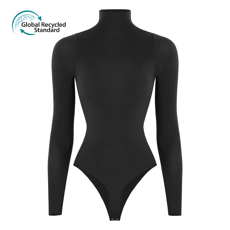 Wholesale Long Sleeve High Neck Bodysuit In Black – MT000303B - alternate view