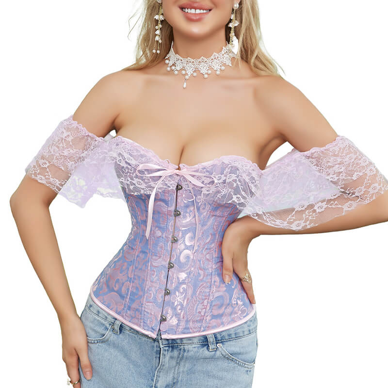 Custom Floral Lace Off Shoulder Overbust Corset Top In Purple GT15013PL
