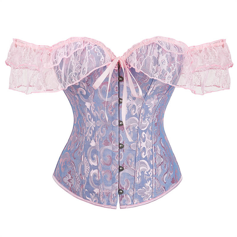 Custom Floral Lace Off Shoulder Overbust Corset Top In Purple GT15013PL - alternate view