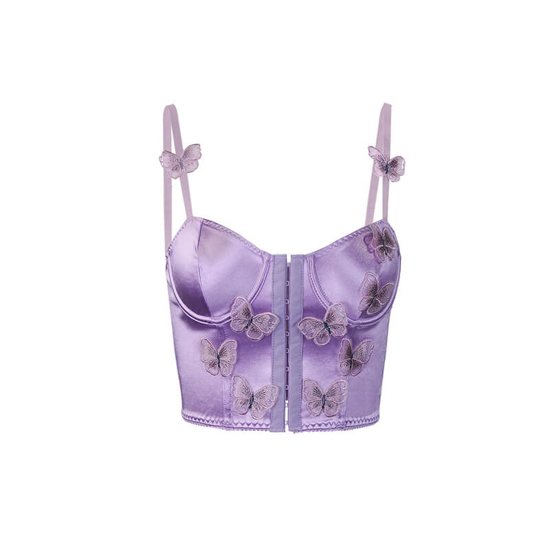 Custom Purple Satin Spaghetti Straps Camisole Corset Top HG523006 - alternate view