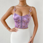 Custom Purple Satin Spaghetti Straps Camisole Corset Top HG523006