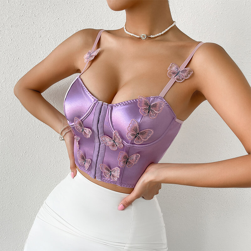 Custom Purple Satin Spaghetti Straps Camisole Corset Top HG523006