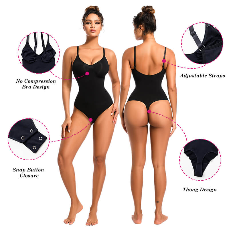 Wholesale Smooth Contour Black Thong Bodysuit - MT000301