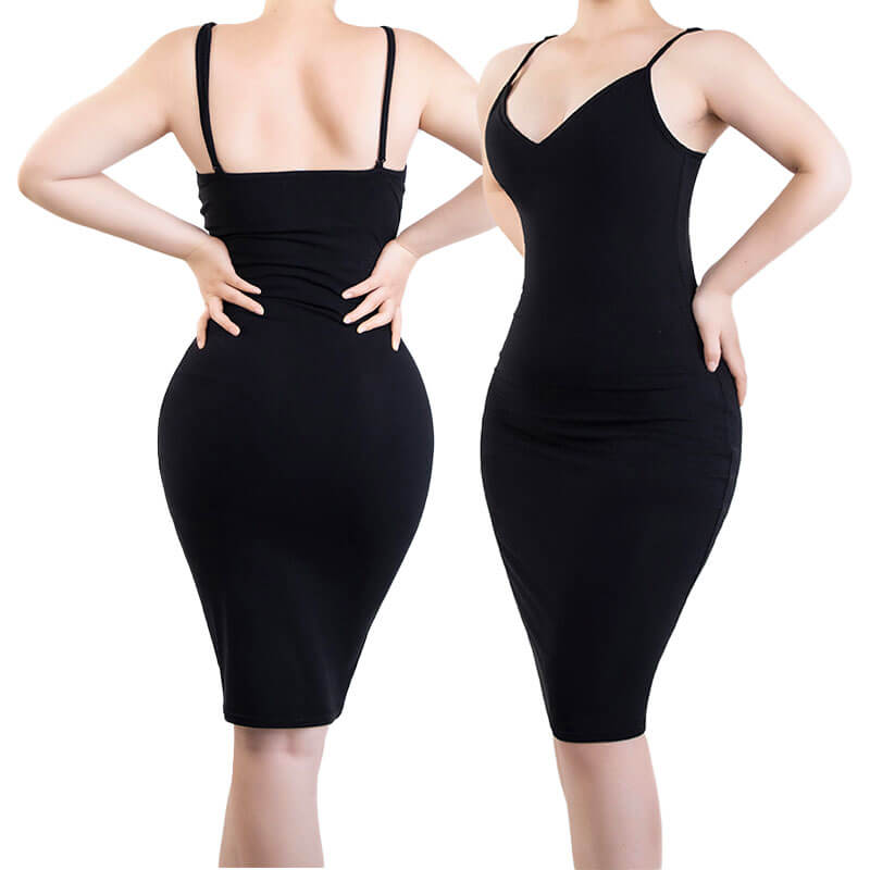 Wholesale Dress Built in Shapewear V Neck Black – MT000263B