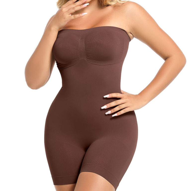 Wholesale Seamless Strapless Shapewear Plus Size Black Shortie Bodysuit MT000454