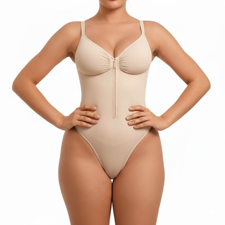 Seamlss Zip Front Thong Bodysuit For Women Tummy Control MT000858