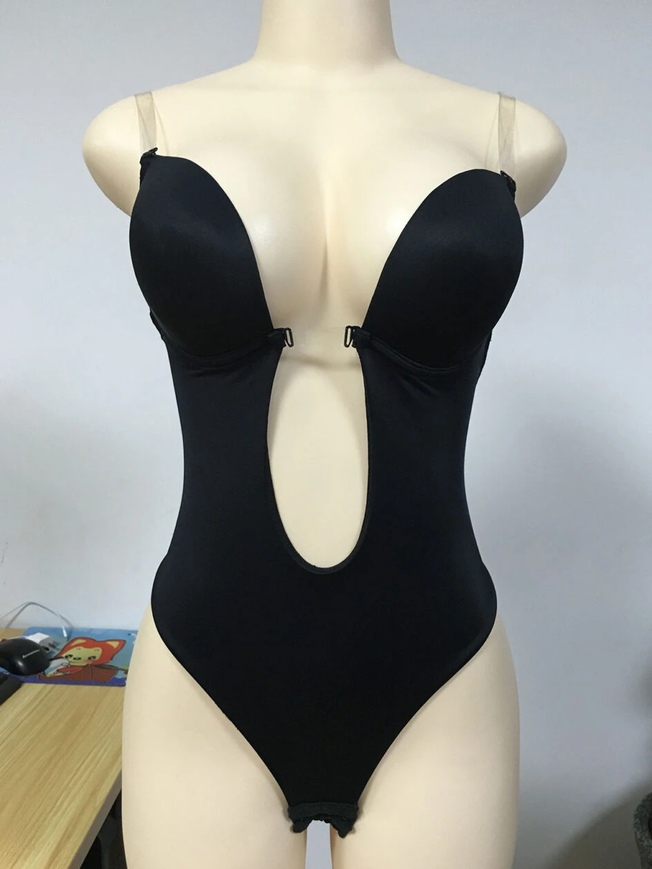 Bodysuit mit tiefem Ausschnitt und String-Einsatz