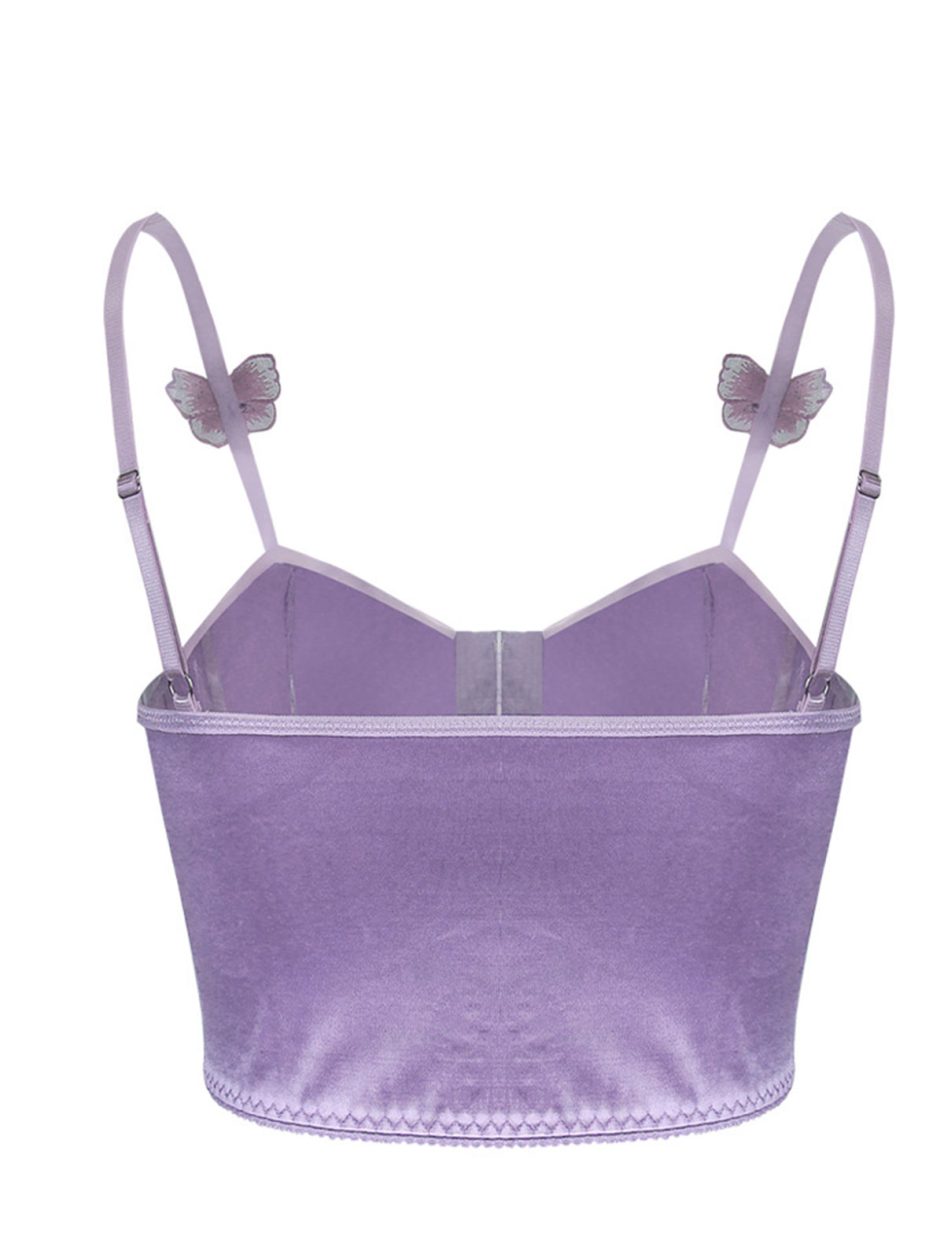 Maßgefertigtes, violettes Satin-Camisole-Korsett-Top mit Spaghettiträgern HG523006