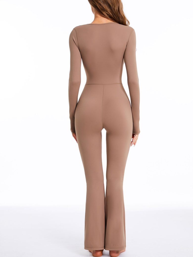 Custom Long Sleeve Flare Leg Jumpsuits Square Neck Full Length Romper MH133838K - alternate view
