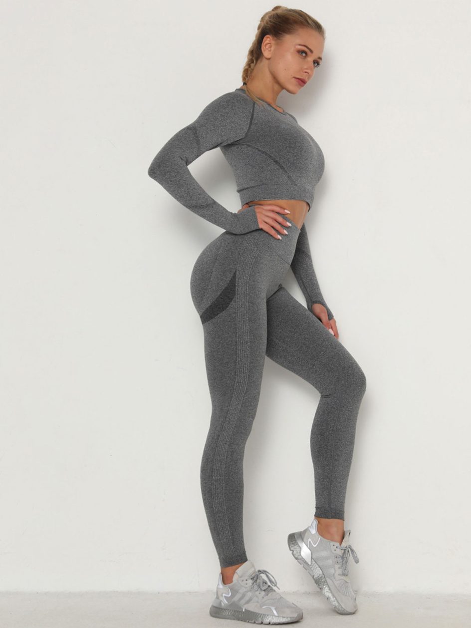 Conjunto de leggings de ioga por grosso, conjunto de treino para mulher, fato de treino de 3 peças MH13926
