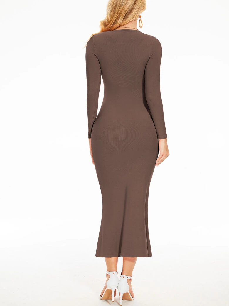 Brown bodycon maxi long-sleeve dress - alternate view