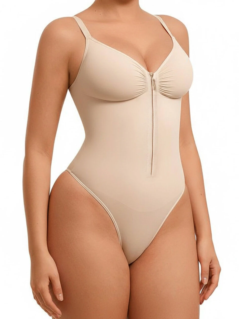 Front Zip Thong Bodysuit
