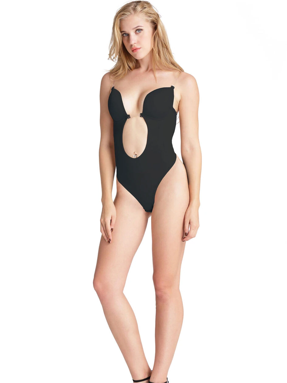Bodysuit mit tiefem Ausschnitt und String-Einsatz