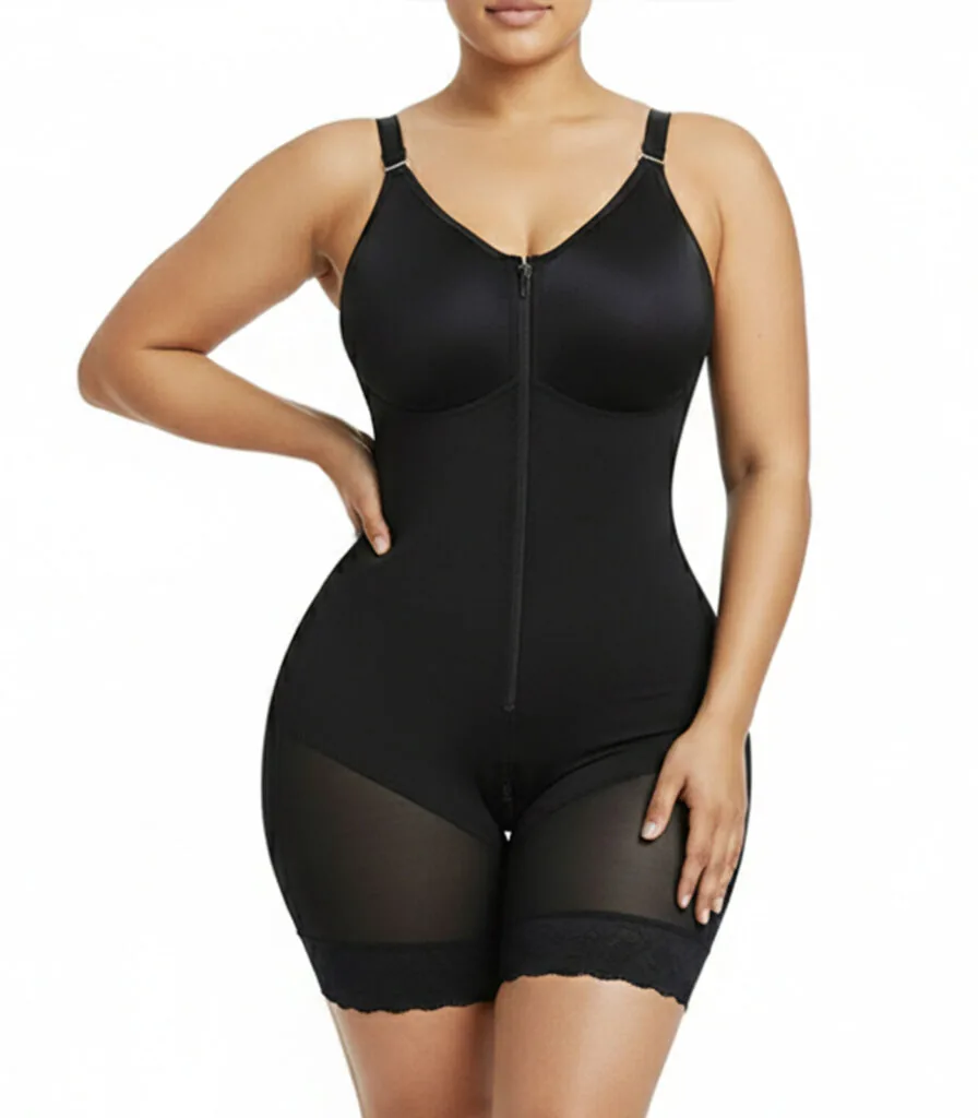 Lace Zip-Up Faja Bodysuit with Sculpting Compression