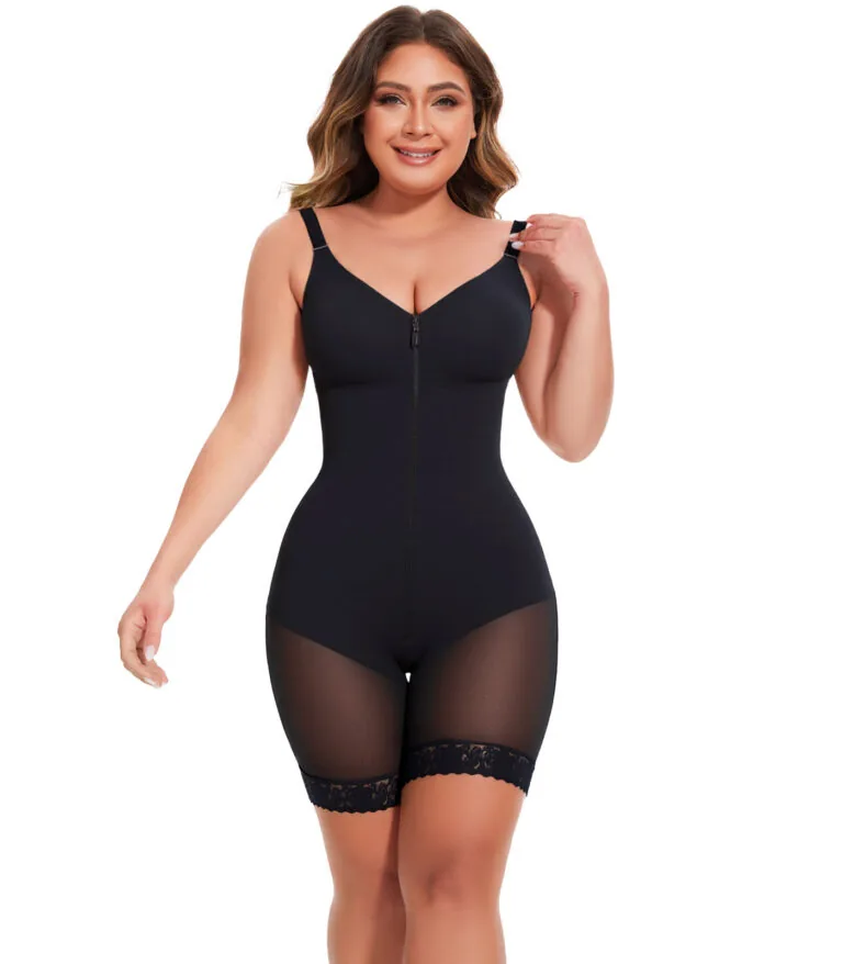 Lace Zip-Up Faja Bodysuit with Sculpting Compression