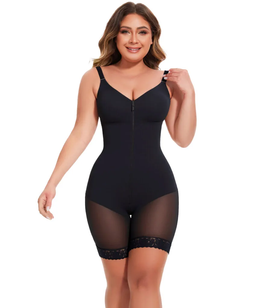 Lace Zip-Up Faja Bodysuit with Sculpting Compression