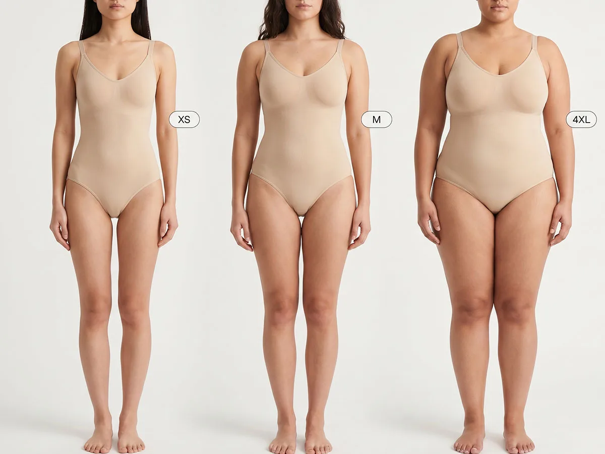 Shapewear size range from XS to 6XL for inclusive custom sizing