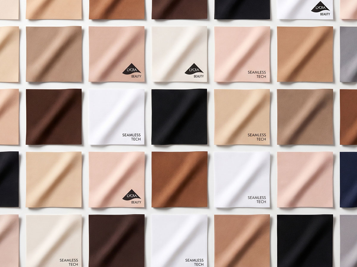 Individuell angefertigte Stoffmuster für Shapewear in verschiedenen, an Pantone-Farben abgestimmten Farbtönen