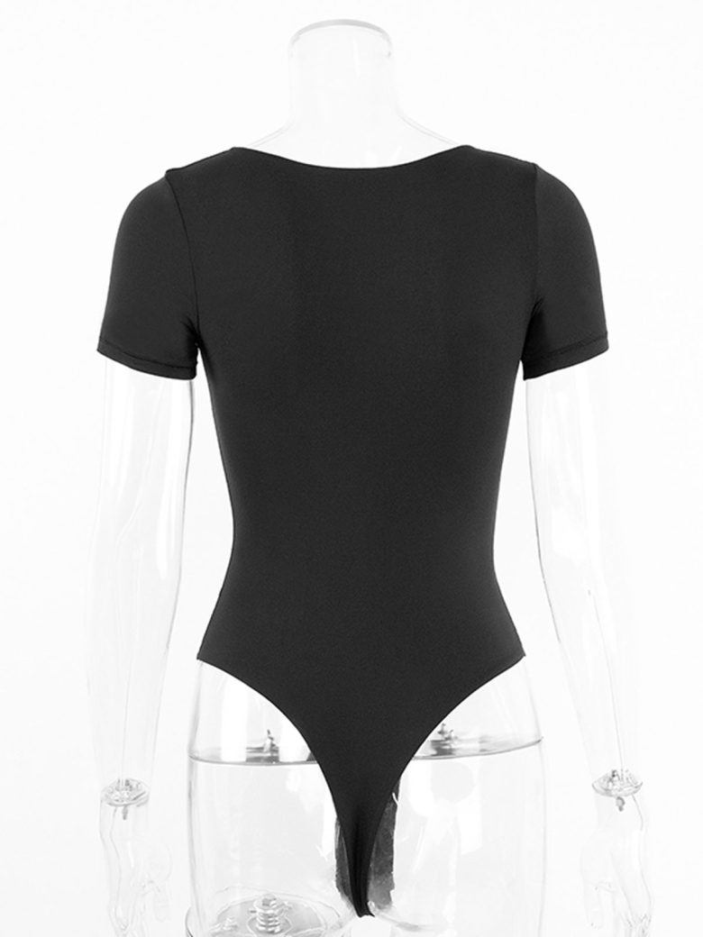 Square Neck Short Sleeve Thong Bodysuit - alternate view