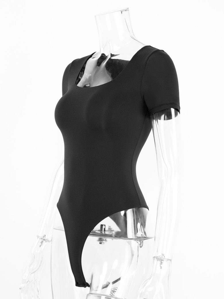 Square Neck Short Sleeve Thong Bodysuit